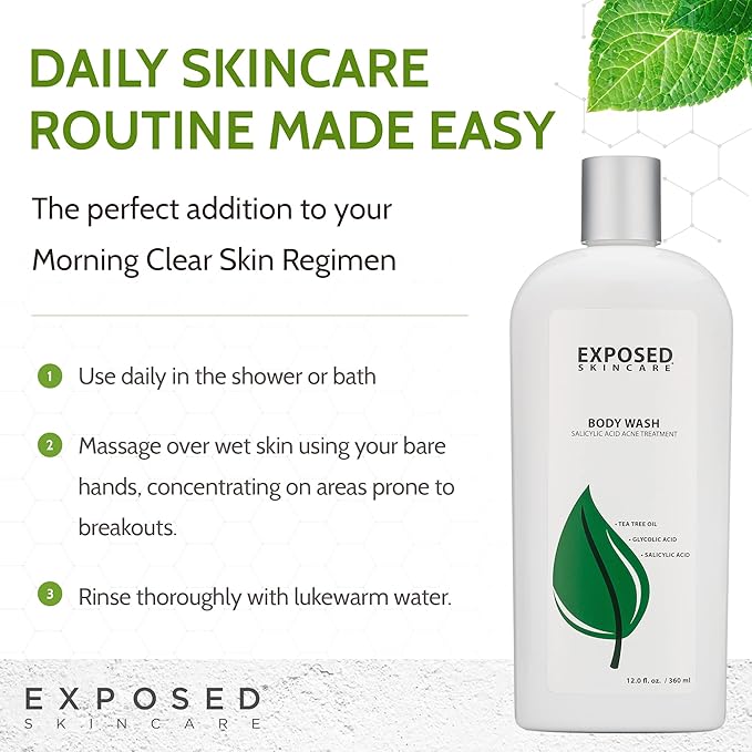 Exposed Skin Care Body Wash - Back and Body Acne Wash with Salicylic Acid and Tea Tree Oil – Exfoliating Bacne Treatment for Clearer, Healthier Skin – Body Cleanser for All Skin Types (12 fl oz)-BrightBean Baby