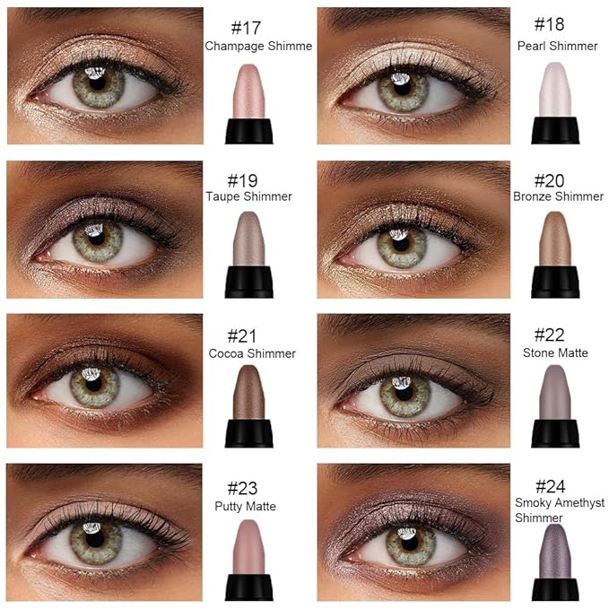 Kaely 8Pcs Cream Eyeshadow Stick Set for Older Women, Champagne Pearl Taupe Bronze Cocoa Stone Putty Smoky Amethyst, Matte Shimmer Eyeliner Pencil Eye Shadow Sticks Palette Makeup, sombras para ojos