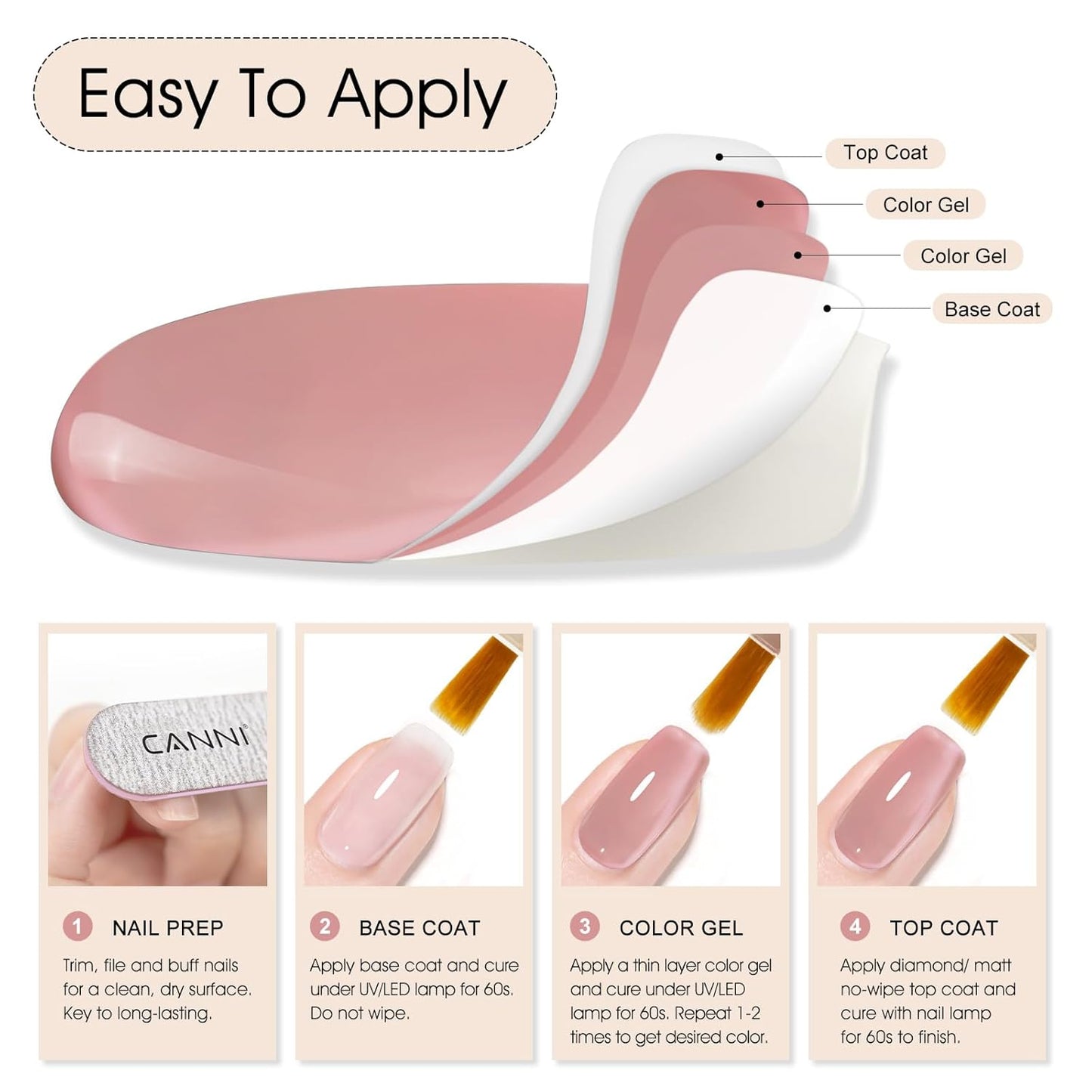 CANNI Pink Jelly Gel Polish – 9ML Translucent Sheer Nude Soak-Off UV/LED Gel Nail Polish for DIY Manicure or Salon Use-BrightBean Baby