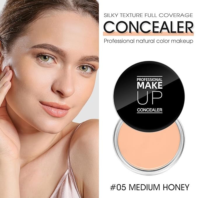 Cream Concealer Full Coverage Makeup, Matte Color Correcting Concealer with Brush, Waterproof, Conceals Blemish, Pores and Spots, Under Eye Makeup Concealer for Dark Circles (#05 MEDIUM HONEY)-BrightBean Baby