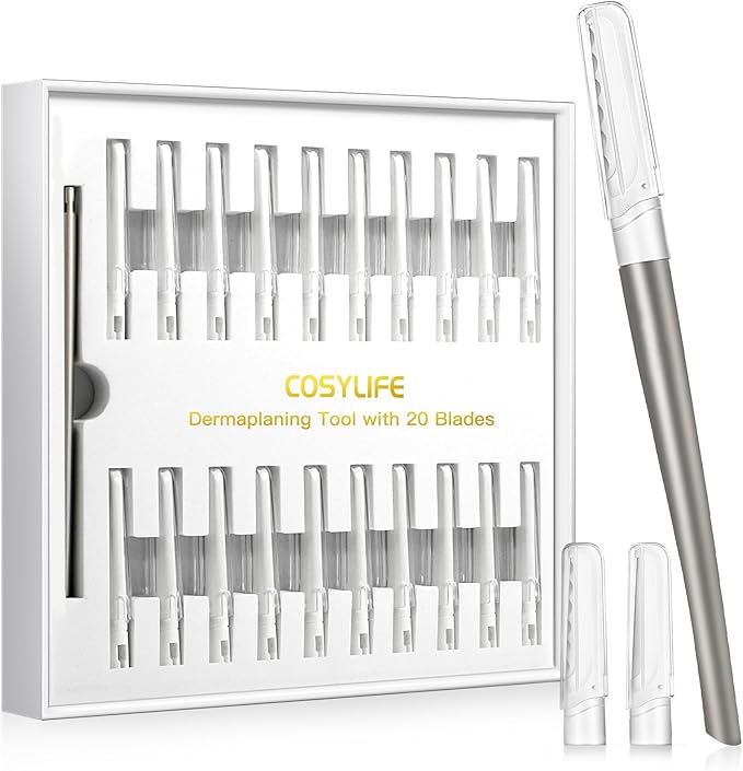 Dermaplaning Tool for Face Exfoliation, with 20 Replaceable Blades, Facial Shaver/Eyebrow Razor, Peach Fuzz Removal Eyebrow Shaper for Women, Easy to Use Dermaplaner Help Exfoliate and Smooth Skin