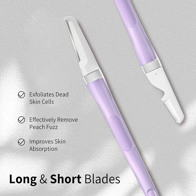 Face Razors for Women, Dermaplane Razor for Women Face, Eyebrow Razor, Facial Razors, Dermaplaning Tool, Reusable Metal Handle with 8 Microblades for Sensitive Skin, Peach Fuzz Remover, Purple
