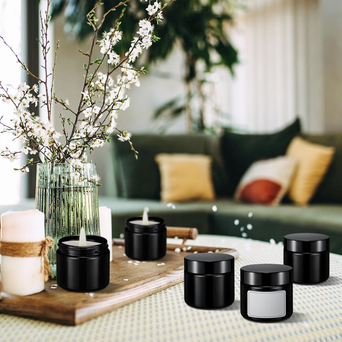 Domensi 72 Pcs 2 oz Glass Jars with Lids Travel Size Round Leakproof Empty Cosmetic Jars with Inner Liners Lid for Storing Makeup Lotions Face Cream Ointments Candle DIY Making (Black)-BrightBean Baby