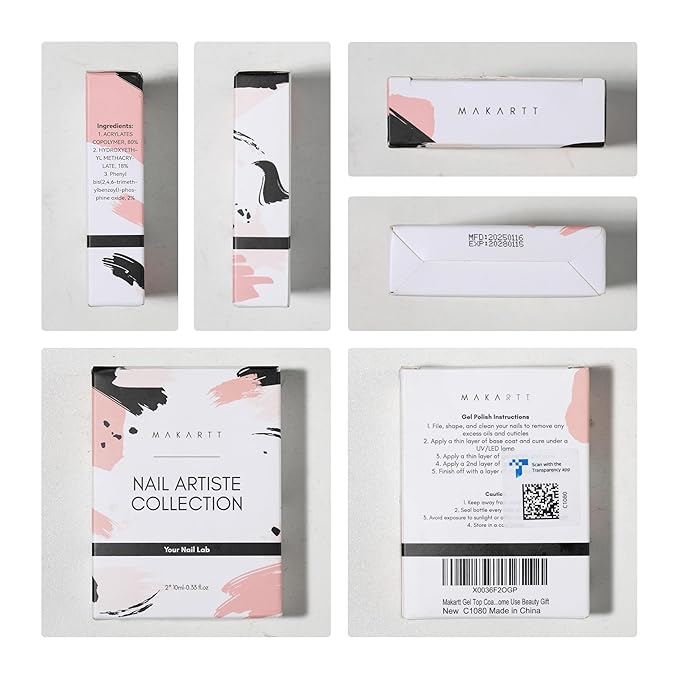 Makartt Gel Top Coat - 2 PCS No Wipe Top Coat Gel Nail Polish High Glossy Shine Finish Long Lasting, 10ML Clear Soak Off UV Nail Lamp, Salon Quality Art Design for Home Use Beauty Gift-BrightBean Baby