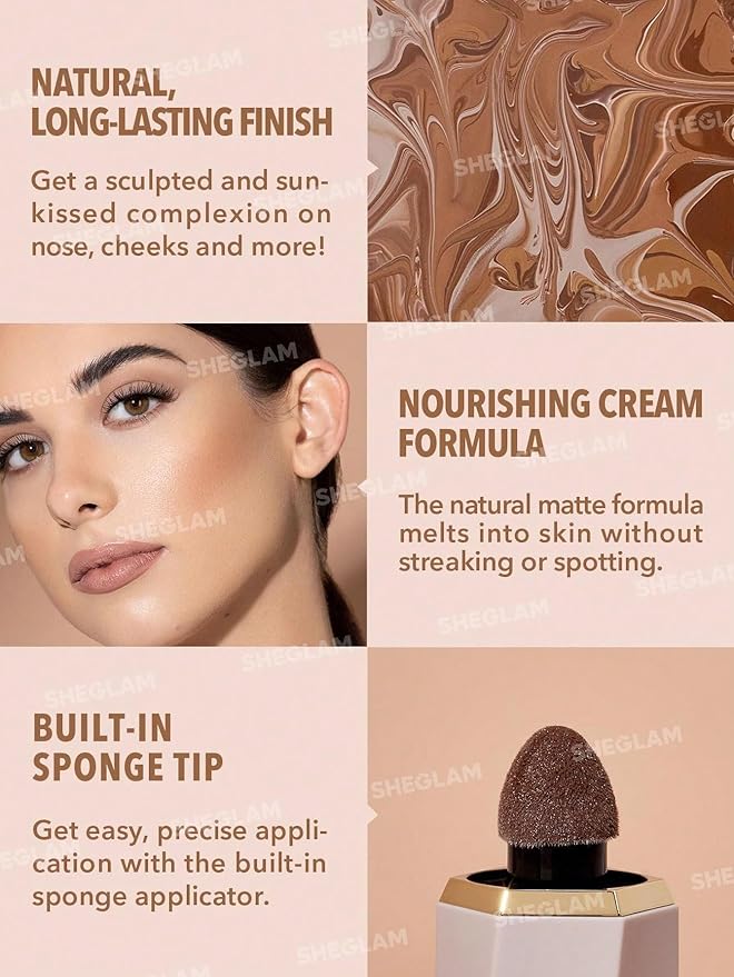 SHEGLAM Sun Sculpt Cool Toned Liquid Contour Stick Long Lasting Cream Bronzer Makeup - Soft Tan-BrightBean Baby
