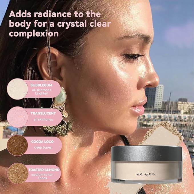 Loose Face Powder Setting Powder, Shimmer Glitter Loose Powder, Matte Finishing Powder Shine, Waterproof, Oil Control, Lightweight Face Powder Makeup for All Skin Tones (Dark Complexion Shimmer)-BrightBean Baby