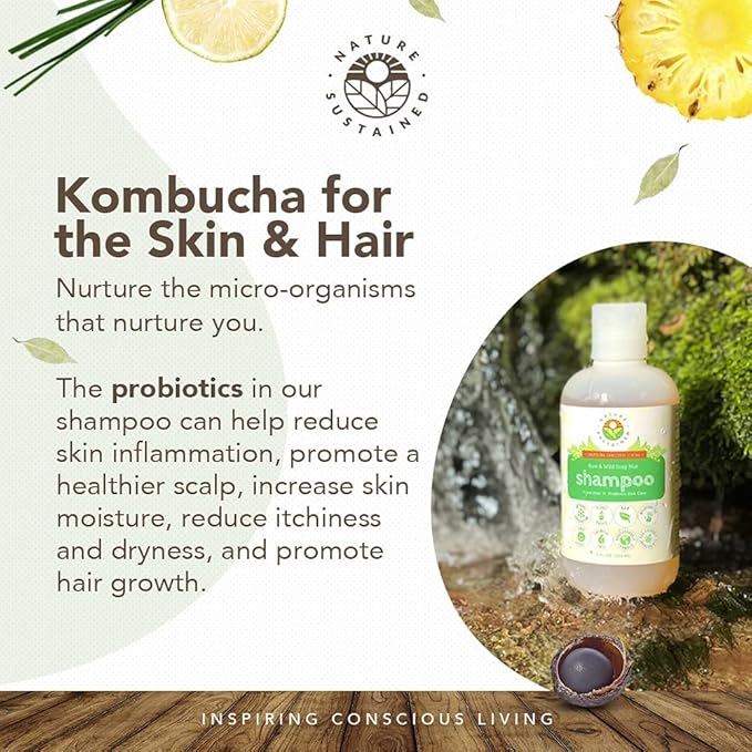 Organic Shampoo - Raw & Wildcrafted with Probiotics, Hypoallergenic Natural & Sulfate Free Shampoo for Sensitive Scalp, Dry Hair, Dandruff, Gallon, Lemongrass-BrightBean Baby