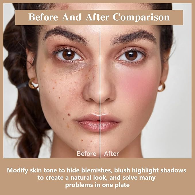12 Colors Cream Blush Palette, Color Correcting Concealer Foundation Palette, Long Wearing Smudge Proof Blendable Matte Finish Blush Powder Highlighter and Cream Contour Palette Makeup (01)-BrightBean Baby