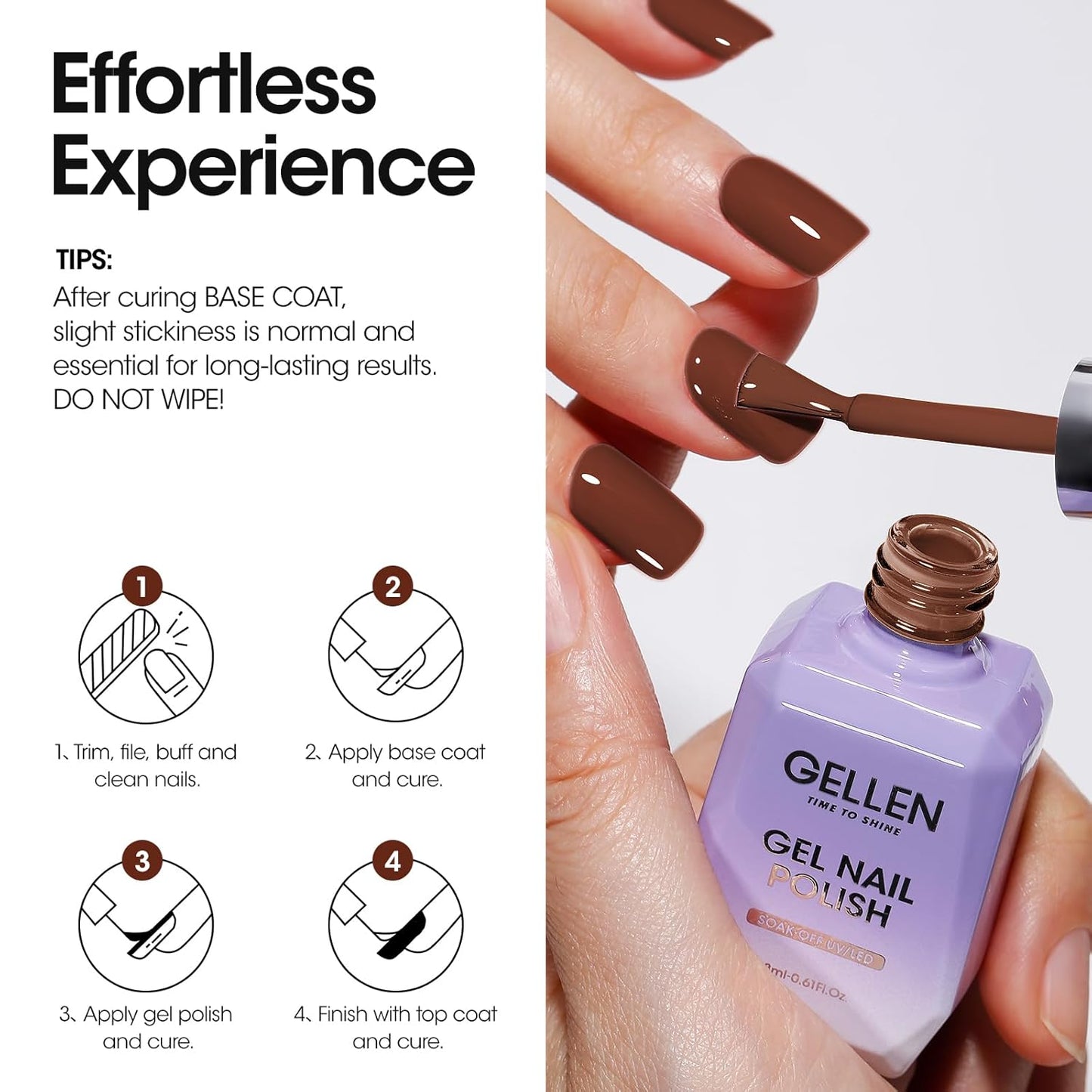 Gellen Brown Gel Nail Polish 18 ML Dark Brown Gel Polish Chocolate Coffee Nail Polish Gel Fall Winter Soak Off U V LED Nail Lamp Gel Polish for French Nails Home Salon DIY Manicure, 0.61 Fl Oz-BrightBean Baby