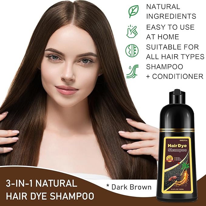Dark Brown Hair Dye Shampoo for Gray Hair, 3-in-1 Color Shampoo Hair Dye for Women & Men, 100% Gray Hair Coverage, Instant Hair Coloring Shampoo in Minutes, Shampoo Tinte Para El Cabello, Easy to Use-BrightBean Baby