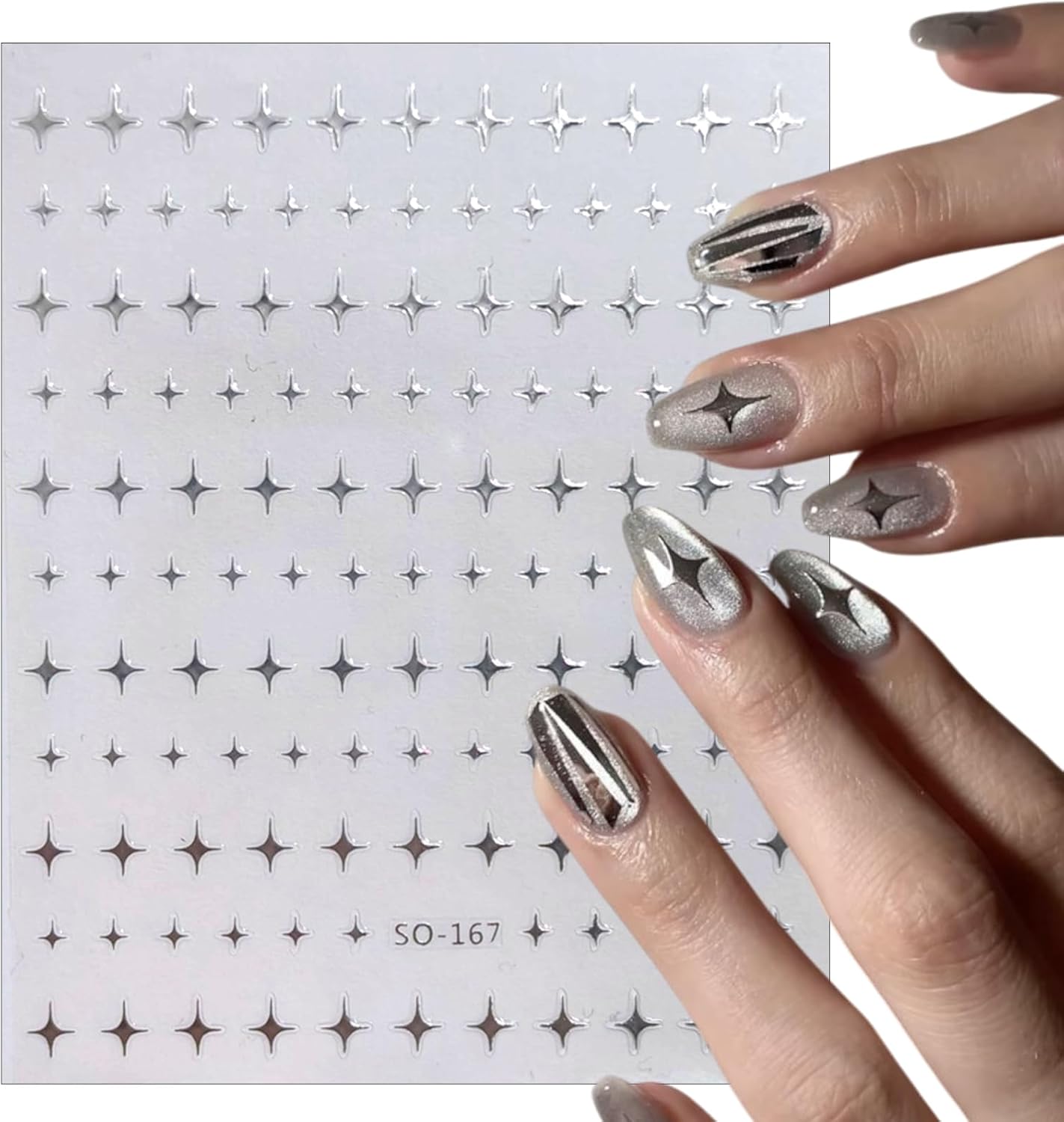 6Sheets Rhinestones Star Nail Art Stickers,3D Self-Adhesive Glitter Gold Silver White Black Stars Nail Art Design Decals Star Stickers for Acrylic Nails Art for Women Girls DIY Manicure Decorations-BrightBean Baby