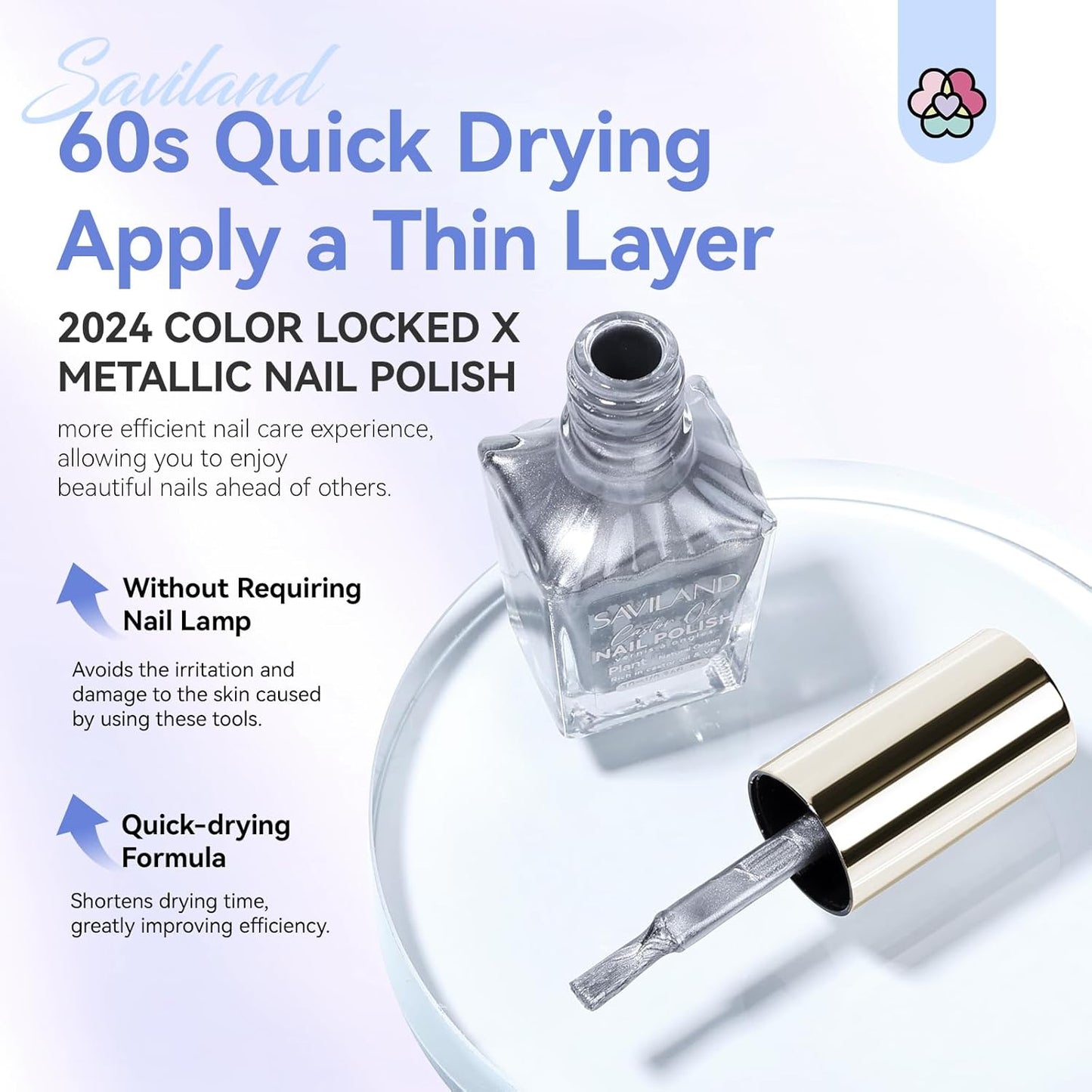 SAVILAND Silver Metallic Nail Polish: Chrome Nail Polish Air Quick Dry,10 ml Regular Fingernail Polish for Nail Art,Holographic Nail Art Polish for Finger Toe Manicure Nail Design Girls Home Salon-BrightBean Baby