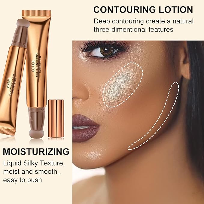 Contour Beauty Wand, Liquid Face Concealer Contouring Highlighter Blusher Stick with Cushion Applicator, Long Lasting Smooth Natural Matte Finish, Lightweight Blendable Super Silky Cream Contour Stick (03# Blush Peach)-BrightBean Baby