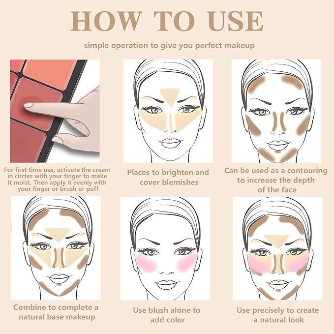 12 Colors Cream Blush Palette, Color Correcting Concealer Foundation Palette, Long Wearing Smudge Proof Blendable Matte Finish Blush Powder Highlighter and Cream Contour Palette Makeup (01)-BrightBean Baby
