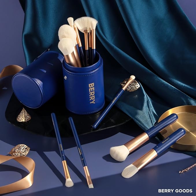 BERRY Blue Premium Makeup Brush Set – 12-Piece Professional Ultra-Soft Synthetic Brushes for Face & Eyes | Foundation, Powder, Blush, Concealer, Eyeshadow – Vegan, Cruelty-Free, Numbered, Travel Case-BrightBean Baby