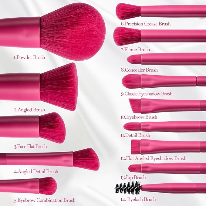 BS-MALL Travel Makeup Brush Set Foundation Powder Concealers Eye Shadows Makeup Set with LED light Mirror 14 Pcs (HotPink)-BrightBean Baby