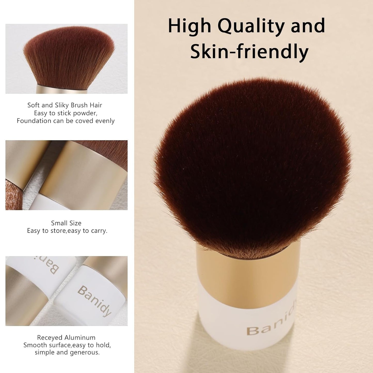 Kabuki Face Makeup Brush, Portable Travel Blush Brush Flawless for Foundation, Powder, Bronzer Buffing, Liquid, Cream, Cruelty Free-BrightBean Baby