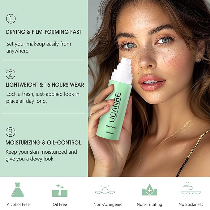 Dewy Makeup Setting Spray Kit-3.38 Fl oz Hydrating Illuminating Finishing Spray Lightweight Face Mist All Day Long Make up Fixer +2PCS Sponge Puff, Hydrate Skin for a Bright Look-BrightBean Baby