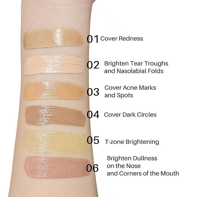 FV 6 Colors Cream Concealer Palette, Full Coverage & Long Lasting Colors Corrector Palette for Dark Circles, Redness, Acne with Natural Finish Cream Foundation Palette, 01 Light Shade-BrightBean Baby