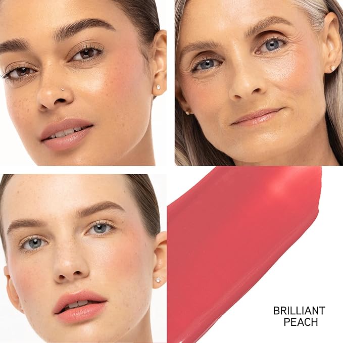 Physicians Formula Mineral Wear®Diamond Filler Cheek & Lip Color, Serum-to-Cream Multi-Use Liquid Blush Formula, Plumps & Smooths for Fuller Looking Cheeks & Lips, Monochromatic Look - Brilliant Peach-BrightBean Baby