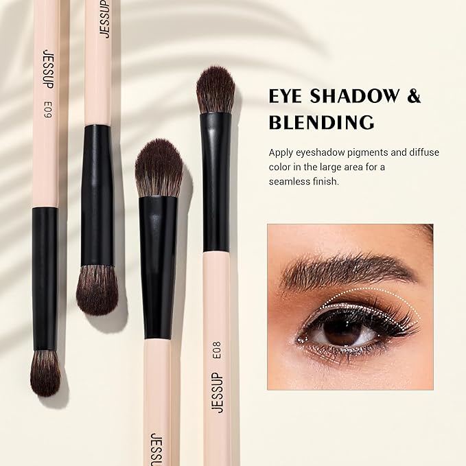 Jessup Makeup Brushes 5pcs Double Ended Eyeshadow Brush Contour Blending Eyeliner Eye Shader Brush, Vegan Fiber Precision Eye Brush Set Peach Dust T509-BrightBean Baby