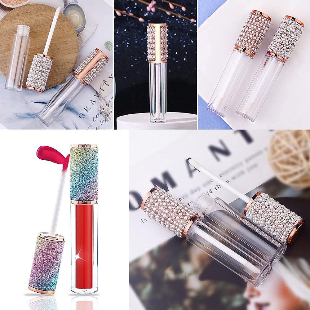 AMORIX 72 Pack 5ml Crystal Rhinestone Lip Gloss Tubes with Wand 5ml Empty Lip Gloss Containers Lipgloss Bottles with Stoppers 4pcs Syringes + Labels for DIY Lip Gloss Balm-BrightBean Baby
