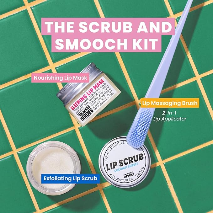 100% Natural Lip Scrub, Vegan Conditioning Coconut Lip Exfoliator - Gentle Exfoliant, Sugar Lip Polish and Lip Exfoliator Scrubber for Chapped and Dry Lips (Bakuchiol 3pc Set)-BrightBean Baby