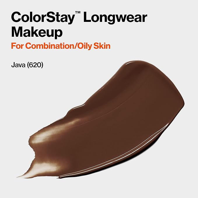 Revlon Liquid Foundation, ColorStay Face Makeup for Combination & Oily Skin, SPF 15, Medium-Full Coverage with Matte Finish, Java (620), 1.0 oz-BrightBean Baby