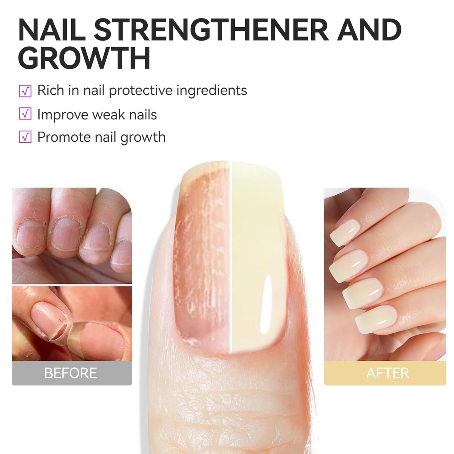 Nail Polish Strengthener and Growth Treatment: Yellow Gelike EC 6 in 1 Natural Nail Hardener Extra Strong and Growth - Long Lasting Nail Repair for Damaged Nails - For Daily Work Home Salon-BrightBean Baby