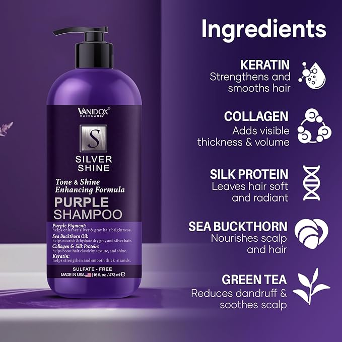 Brass Toning Purple Shampoo for Grey and Silver Hair, Infused with Purple Pigment, Sulfate Free Shampoo for Gray and Silver Hair (16 fl oz)-BrightBean Baby