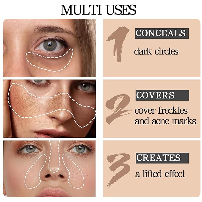 6 Colors Concealer Palette with Brush,Full Coverage,Cream Contouring Makeup Kit,Corrects Dark Circles Red Marks Scars-BrightBean Baby