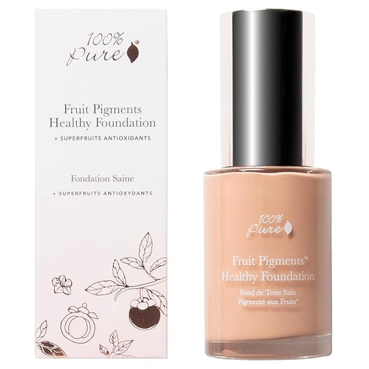 100% PURE Healthy Foundation Full Face Coverage Makeup, Liquid Matte Finish with Anti-Aging Benefits - Vegan Gorgeous Fruit Pigmented Sand Color (Light Medium with Neutral Undertone) - 1 Fl Oz-BrightBean Baby