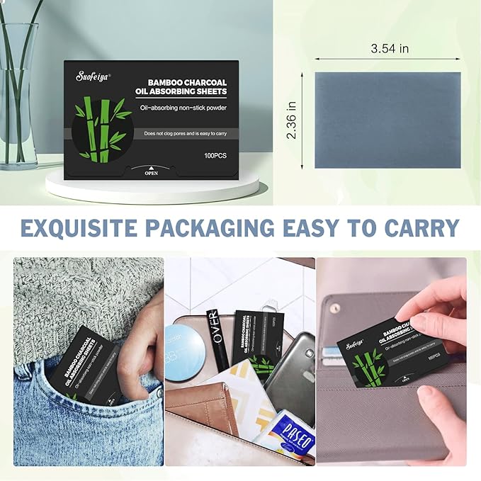 Natural Bamboo Charcoal Oil Absorbing Tissues - 6pk/600 Oil Blotting Sheets For Face, Oil Control Film, Oil Absorbing Sheets, Makeup Friendly-BrightBean Baby