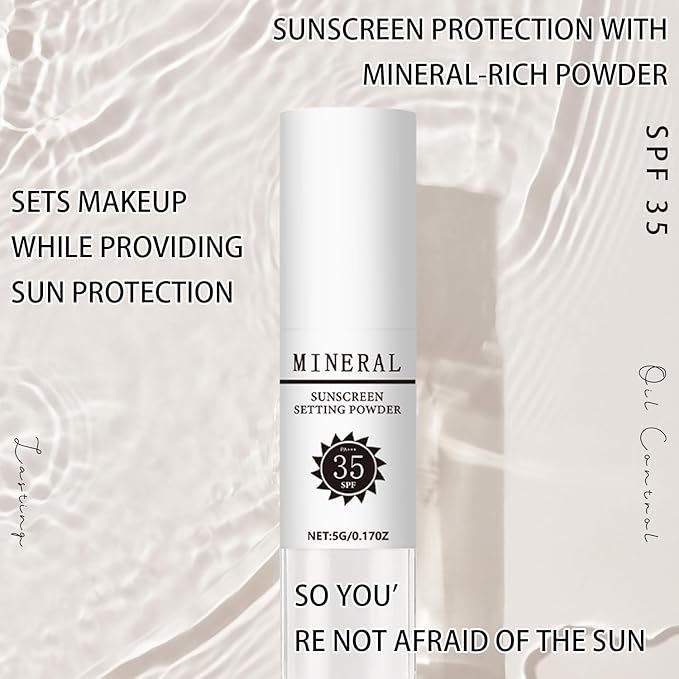 Mineral Sunscreen Setting Powder, SPF 35 Translucent Loose Powder, Mineral Brush Powder, Oil Control Natural Matte Finish, Lasting Lightweight Breathable for All Skin (#03 White)-BrightBean Baby