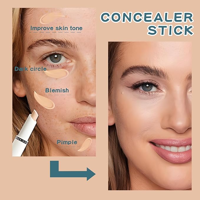 Concealer Stick Full Coverage, Cream Color Corrector Makeup, Dual Ended Conceal Pen with Brush, Waterproof Matte Eraser Dark Circles, Blemish, Pores, Spots Buildable for All Skin Types- Natural-BrightBean Baby