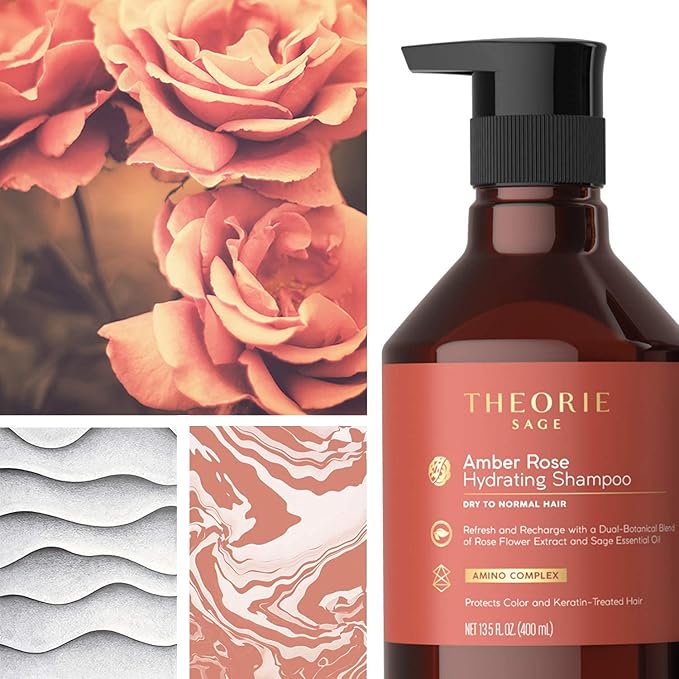 Theorie Amber Rose Hydrating Shampoo- Refresh & Hydrate, Irresistible Scent of Rose, Jasmine & Amber, Suited for All Hair Types-Color & Keratin Treated Hair, 400ML-BrightBean Baby