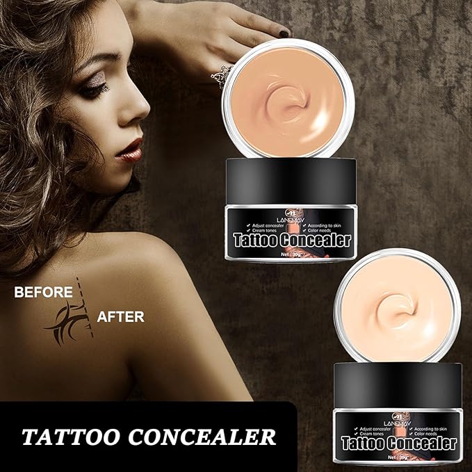 Tattoo Cover Up, Invisible Waterproof Concealer,Long Lasting Professional Skin Makeup Concealer Kit for Body Leg Tattoo, 2 Colors,30gX2-BrightBean Baby