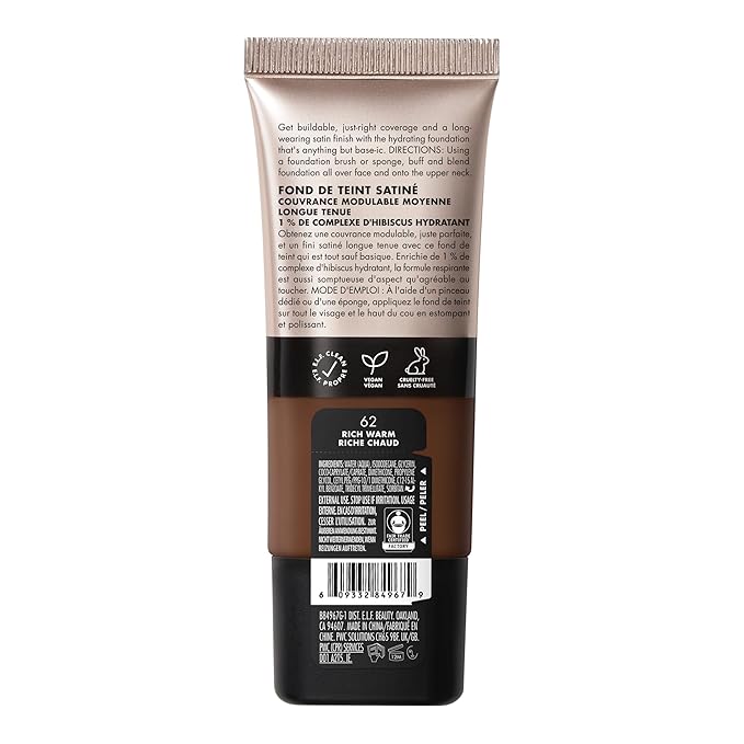 e.l.f. Soft Glam Foundation, Medium Coverage, Long-Lasting & Buildable Foundation For A Smooth, Satin Finish, Vegan & Cruelty-Free, 62 Rich Warm-BrightBean Baby