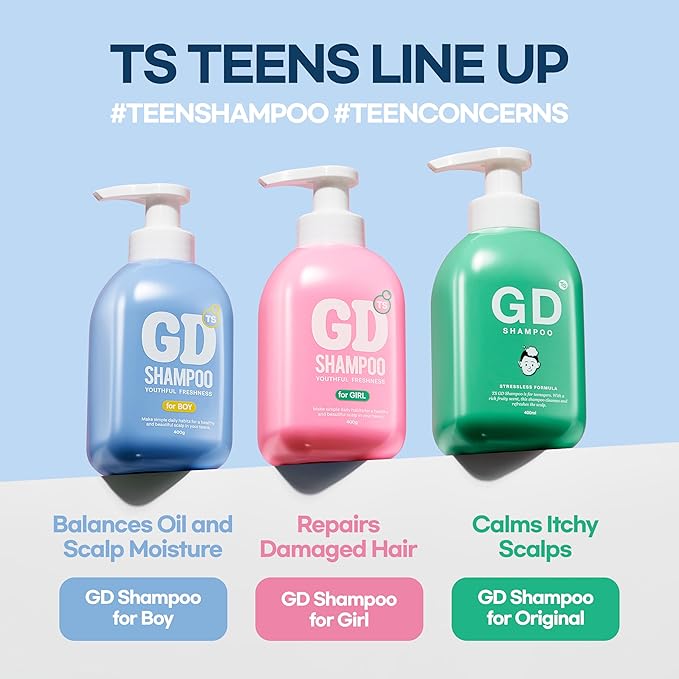 TS GD Shampoo for Boys | Korean Teen Shampoo with Upgraded Probiotics | Anti-Dandruff & Itchy Scalp Relief | Blue Fresh Allergy-Free Fragrance | Sulfate-Free (13.5 fl oz, 400ml)-BrightBean Baby
