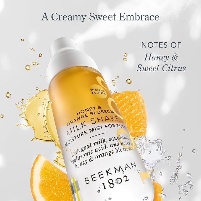 Beekman 1802 Honey & Orange Blossom Milk Shake - Body Mist - 4.7 fl. oz - With Hyaluronic Acid & Jojoba Oil - Instantly Moisturizes, Hydrates & Softens - Good for Sensitive Skin - Cruelty Free-BrightBean Baby