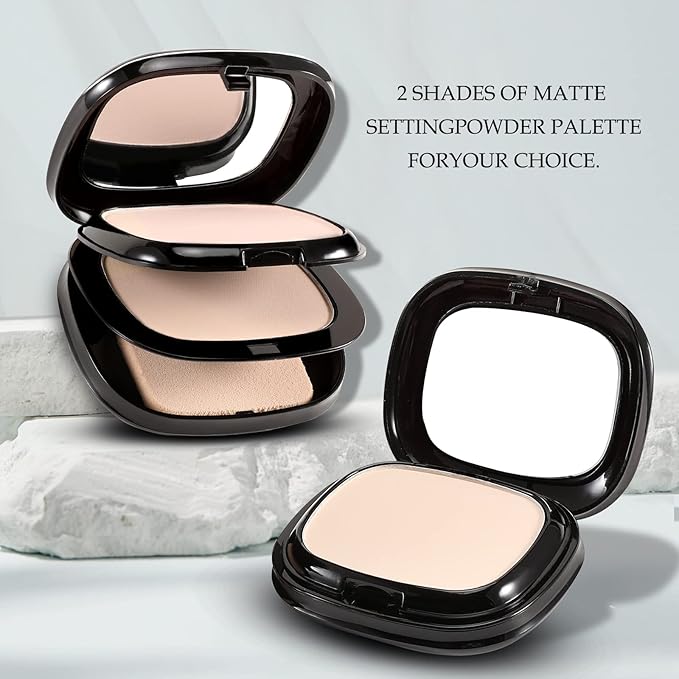 Boobeen Pressed Powder, Light Shade, Long-Lasting Matte Finish, Flawless Lightweight Makeup, 2 Layers Setting Powder Foundation, Compact with Mirror and Puff-BrightBean Baby