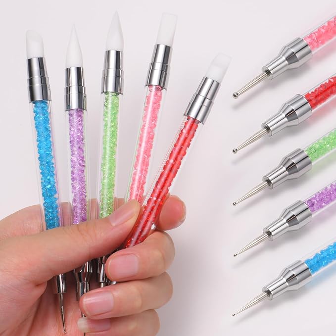 62 Pcs Nail Art Brushes Set,5 Pcs Striping Liner Brush,5 Pcs Dual Tipped Silicone Dotting Sculpture Pen,50 Pcs Nail Sponges for Ombre with Grabbing Pen,Mixing Palette Pen Holder-BrightBean Baby