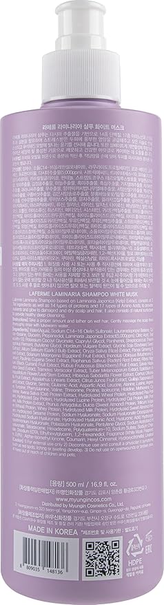 laferme Laminaria Shampoo with Organic Ingredient, Korean Clarifying Shampoo, Hydrating for Dry Hair, Strengthening for Weak Hair, Sulfate & Paraben free, For Women & Men (16.9 FL. OZ., White Musk)-BrightBean Baby
