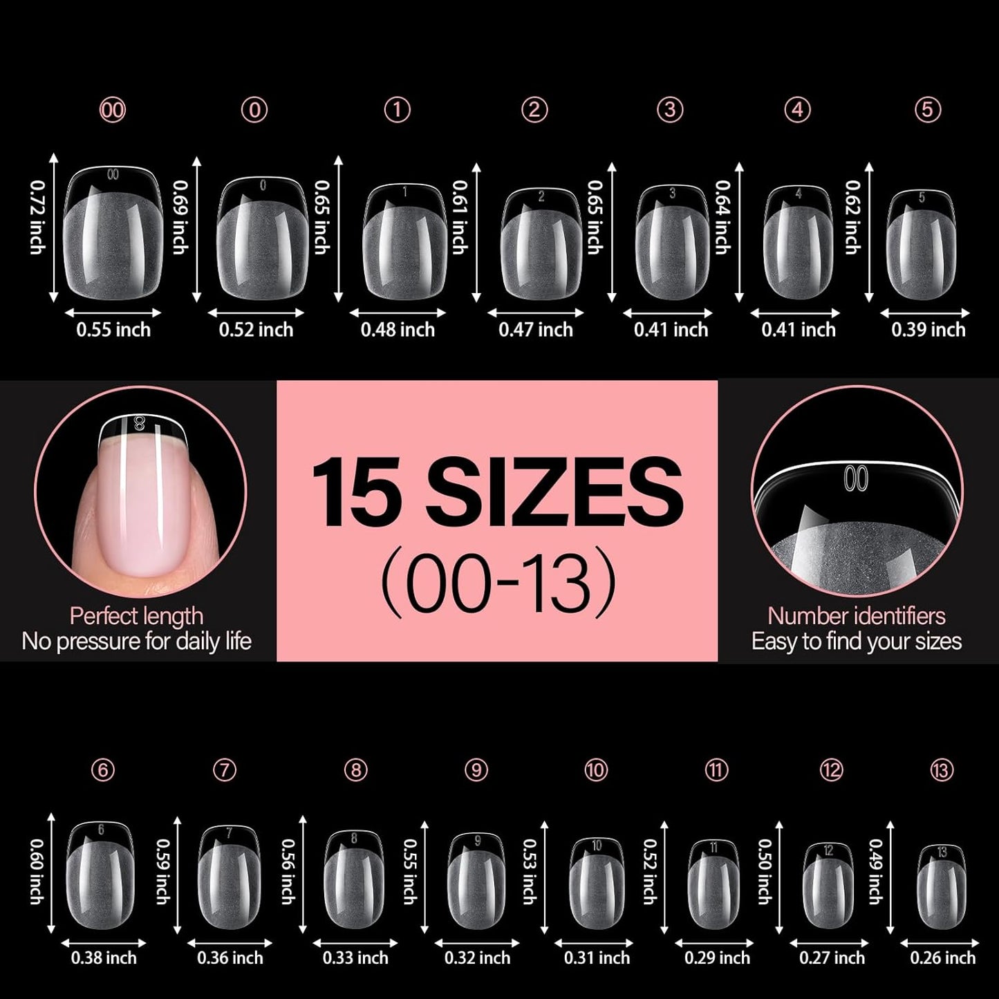 AILLSA Short Square Nail Tips, Fake Thickened Half Matte Nails Tips, Pre-shaped Press on False Nail Tip for Nail Salon 450PCS 15 Sizes with Storage Box-BrightBean Baby