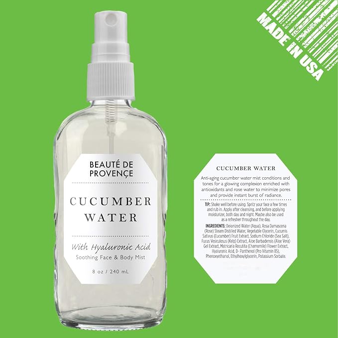 | Face & Body Mist Spray - Soothing Cucumber Water With Moisturizing Hyaluronic Acid | Instant Soothing, Cooling, Conditioning | 8 FL OZ-BrightBean Baby