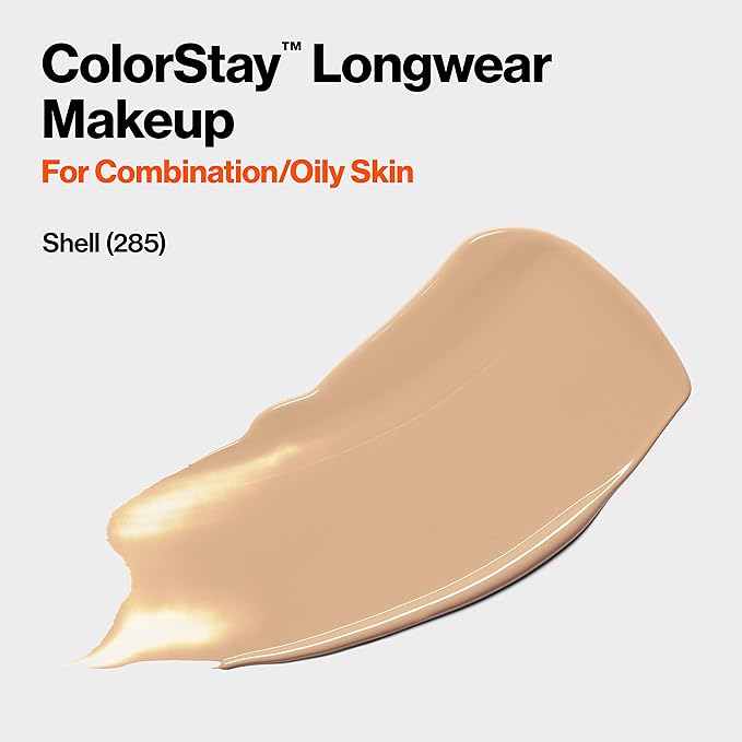 Revlon Liquid Foundation, ColorStay Face Makeup for Combination & Oily Skin, SPF 15, Medium-Full Coverage with Matte Finish, Shell (285), 1.0 oz-BrightBean Baby