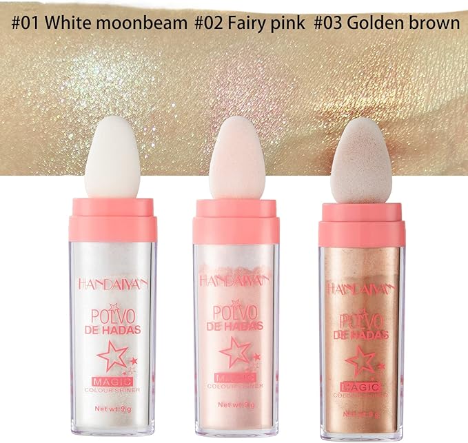 Polvo De Hadas - Body Glitter Highlighter Powder Fairy Stick for Makeup Shimmer and Shine High Gloss Blush Contour Powder Makeup - 3 Colors Sparkle Patting Powder For Hair Face Eyes Body-BrightBean Baby