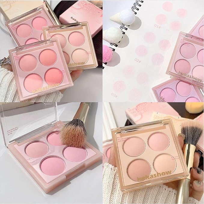 Matte Blush Powder Palette, Blending Mood Cheek, 4 Blendable Shades Korean Fairy Pink Blusher in Lightweight Smooth Powder, Vegan Makeup (Cantaloupe 3#, 1.84 ounces)-BrightBean Baby