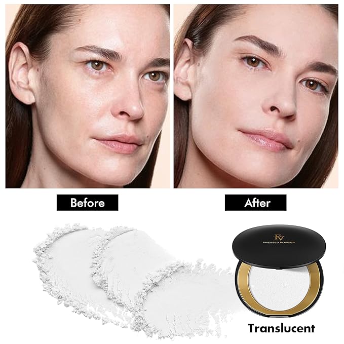 FV Talc-Free Medium Coverage Pressed Powder, Long-Lasting, Oil Control Matte Finish, Translucent Foundation Powder for Light, Medium & Tan Skin Tones, 0.28 Oz, Translucent-BrightBean Baby