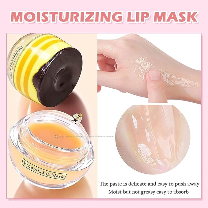 Bee Lip Balm Honey Pot,3 PCS Strawberry&Honey&Apple Lime Lip Sleeping Mask,Hydrating Prevention Dry and Cracked Lip Scrubs Exfoliator Lip Care,Moisturizing Lip Mask Overnight Reduces Lip Lines-BrightBean Baby